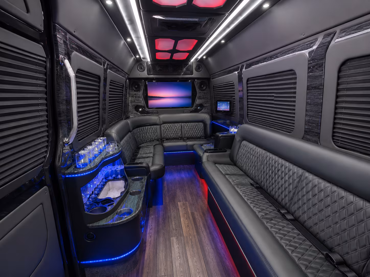 quincy 40 passenger party bus inside